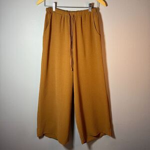 Bohme Size S Brown Crinkle Wide Leg Pants Elastic Waist Pockets Boho Flowy